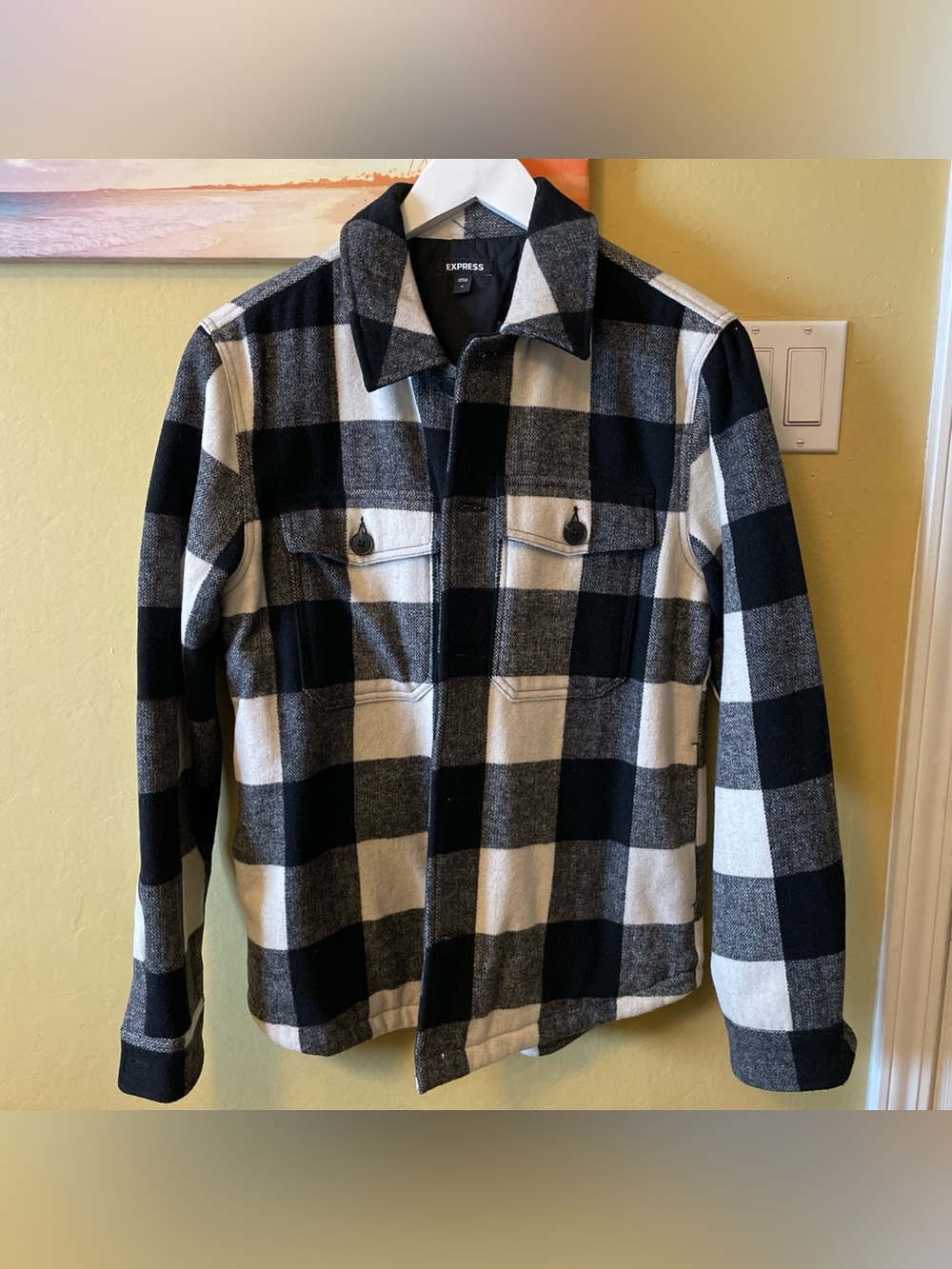 Express Black & White Plaid Shirt Jacket Size Small